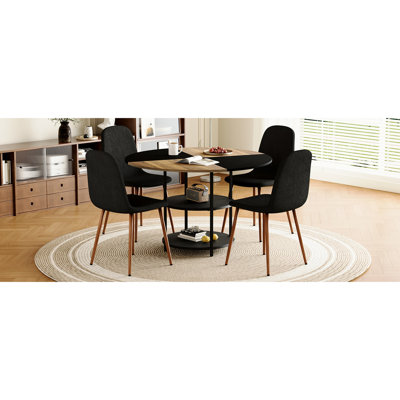 Salle à manger de 47,3 pouces de diamètre - rangement double couche, chaises noires, espace de rangement double de construction stable, structure en métal