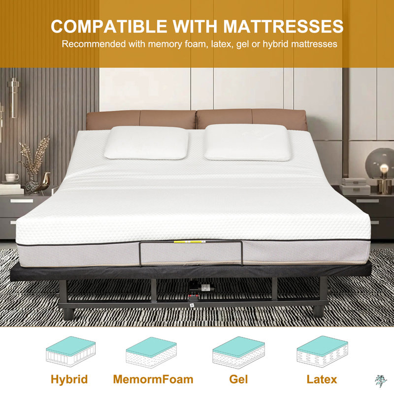 Base de lit réglable Base de lit avec tête et pied incliné, télécommande sans fil 4 ports USB, veilleuses sous le lit, moteur silencieux sans gravité