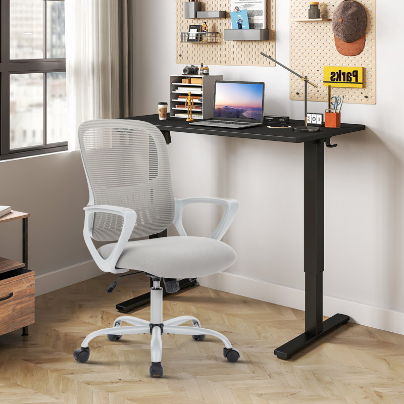 Modern Home Office Desk and Chair Set, Adjustable Standing Desk Paired with Ergonomic Mesh Chair for Maximum Comfort, Black
