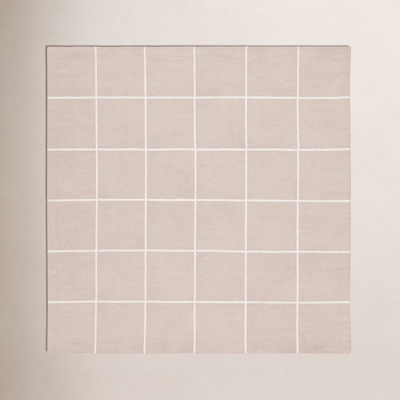 Beige Ivory Hand-Tufted Wool Rug, Square 6'