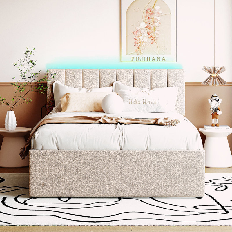 Alphea Upholstered Platform Bed, Beige, Full