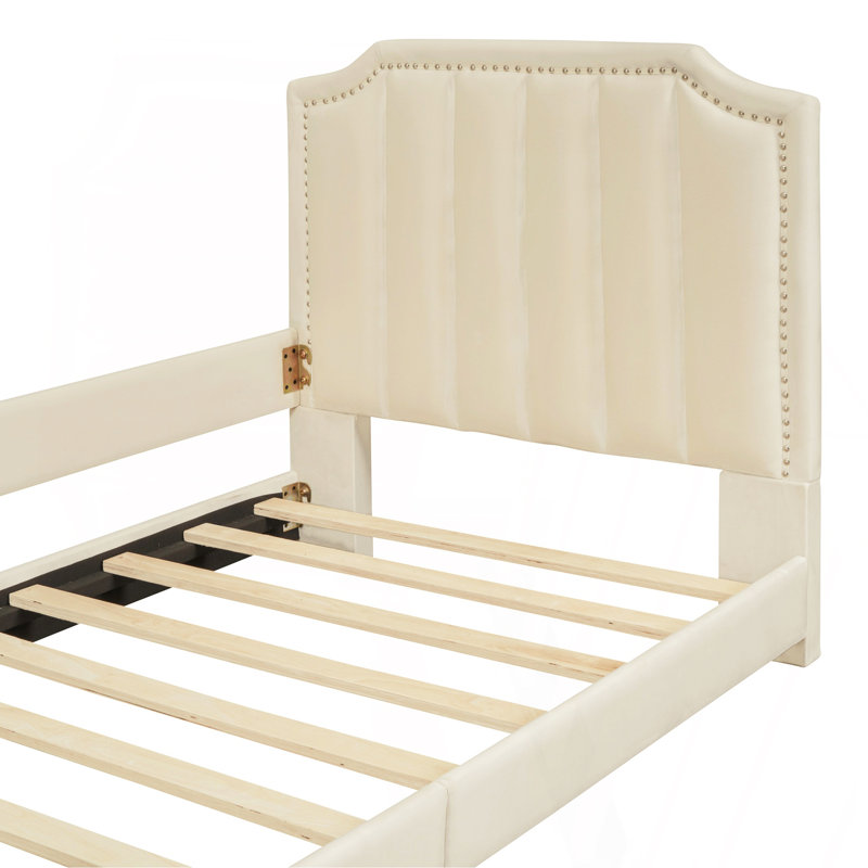 Lit de jour simple tapissier avec tête de lit à rayures classique, beige, Beige