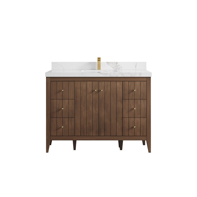 Meuble-lavabo simple 48 po avec plateau en quartz Atlanta, Calacatta Laza