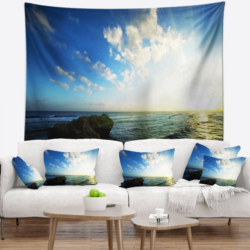 Tapisserie plage soirée mer avec eaux calmes, H 50 po x l 60 po