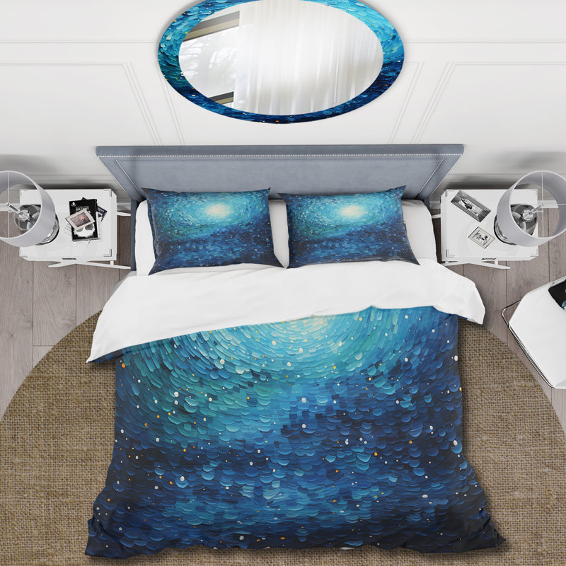 Pointillism River Majestic Cascade - River Mountain Duvet Cover Set, King Duvet Cover + 2 King Shams