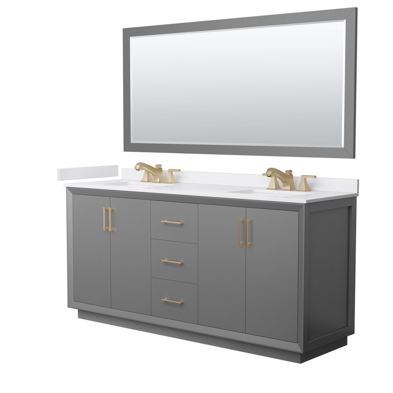 Strada 72'' W Double Vanity, Light Green, Brushed Nickel, White Cultured Marble