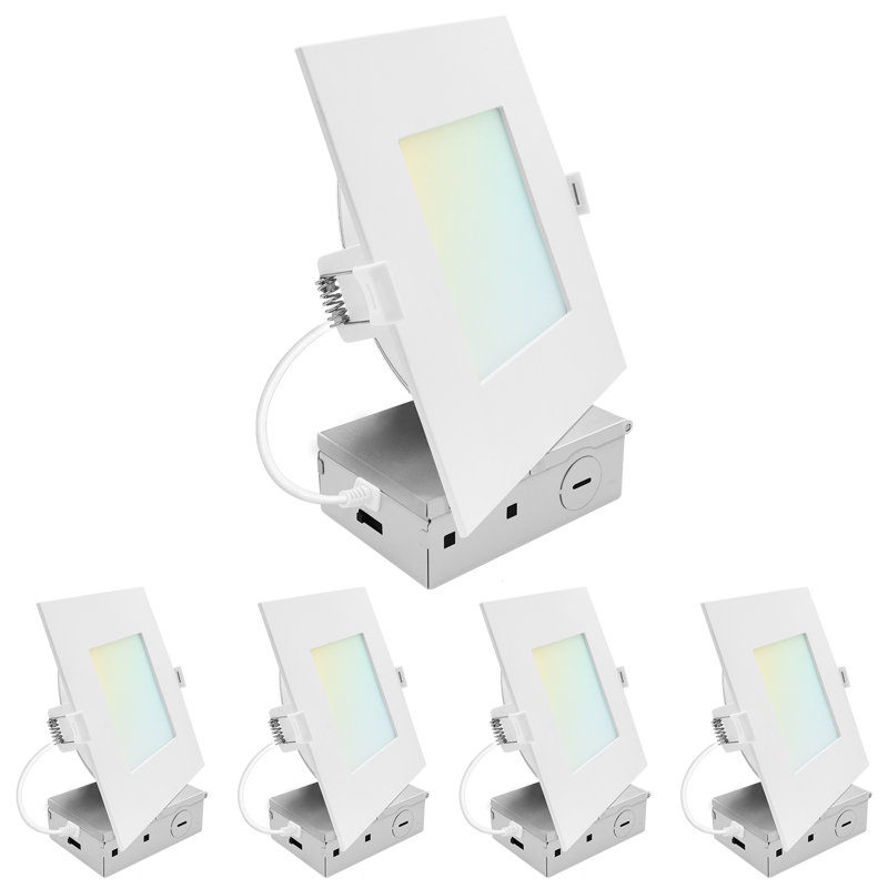 Luminaire carré à DEL luxueux encastré 6 pouces LUXRITE, mini luminaire rétroéclairé ECO, 5CCT 2700K-5000K, 1400LM, 15W, 100 °, intensité variable triac 10% à 100% ETL