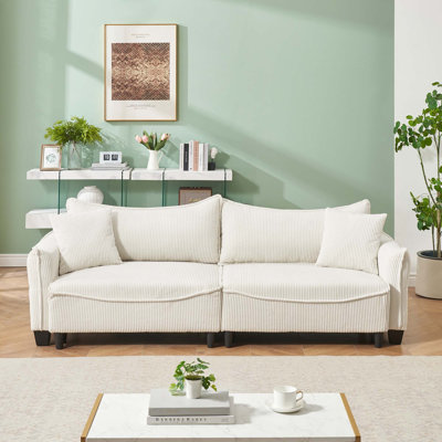 Sofa With Corduroy Fabric,Convertible To Sofa Bed With Two Throw Pillows: Perfect For Living Rooms & Versatile Spaces