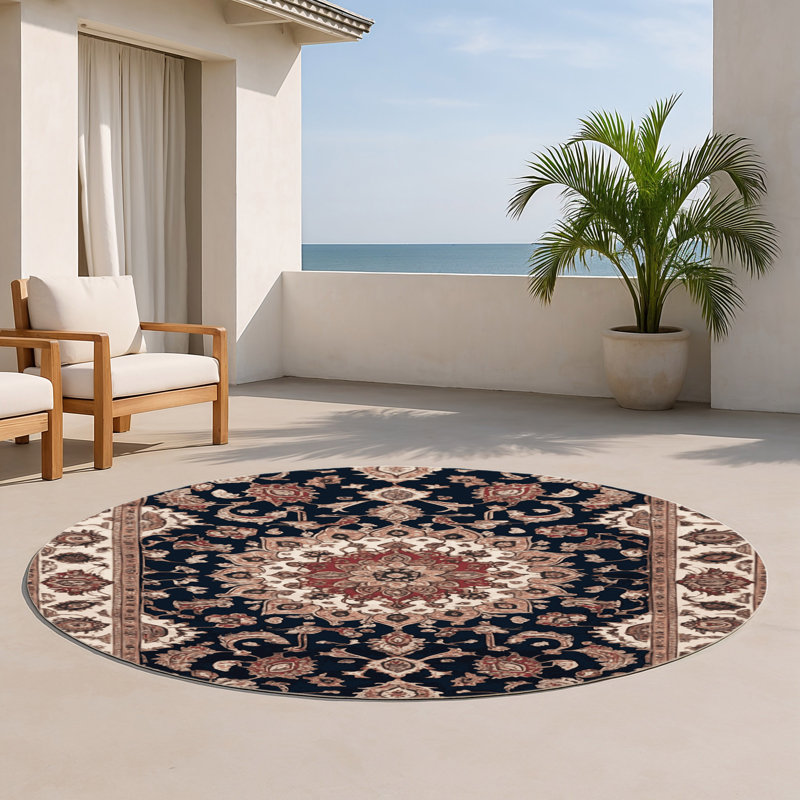 Persian Brown Indoor and Outdoor Area Rug, Round 5'
