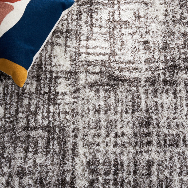 Kara Abstract White/Dark Gray Area Rug, Rectangle 6'7" x 9'