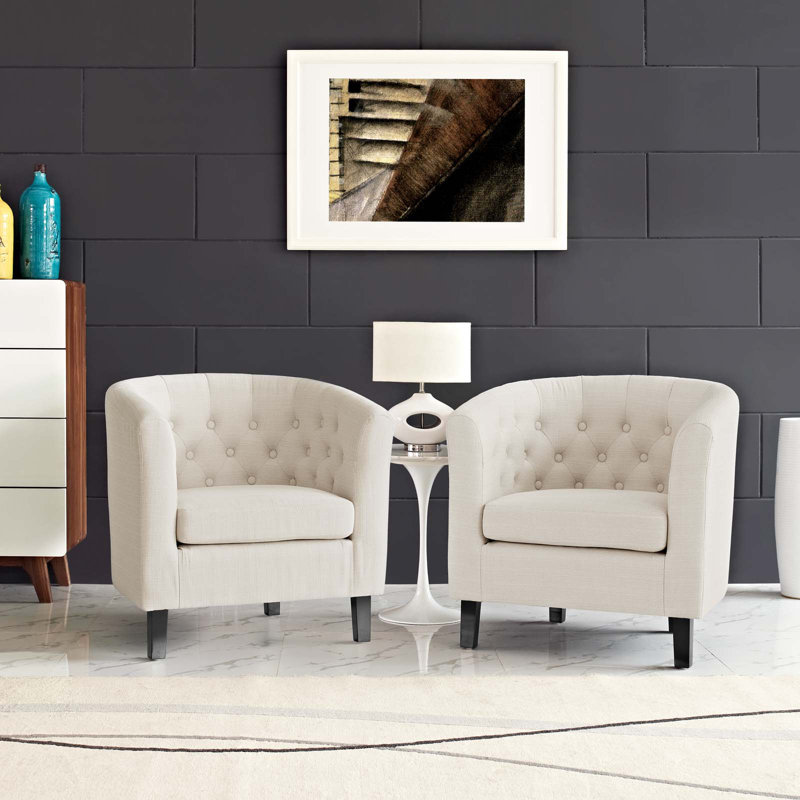 Modway Prospect Upholstered Fabric Armchair Set, Beige Polyester Blend