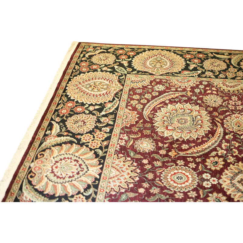 Hand Knotted Wool Oriental Area Rug in Wine And Black