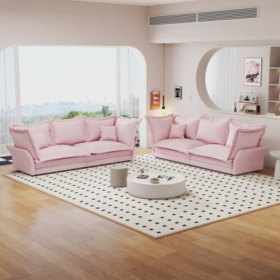 Modern Sofa90.55"  Comfy Upholstered Sofa Cloud Couch, Deep Seat Couches With Multiple Large Soft Pillows,Convertible Deep Seat Chaise Longue   ,Apartment,Office,PINK