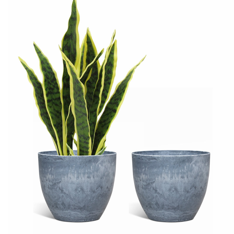 Higold - 10.6 Inch Plastic Plant Pot, Round Garden Pot, Plant Container, Indoor/outdoor Using, Great Home Decoration, Gift For Birthday, Housewarming, Dark Gray, Set Of 2