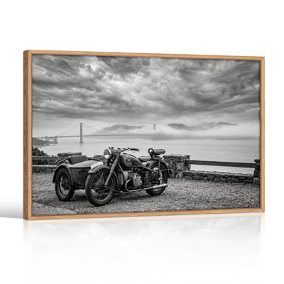 Ensemble de 1 tableau sur toile représentant un paysage de moto