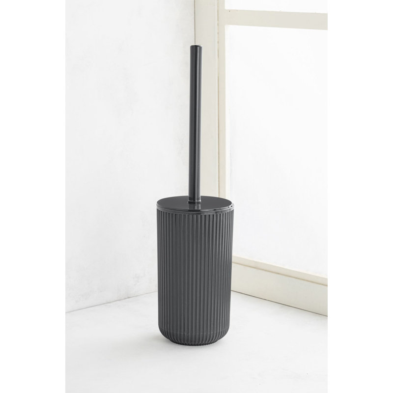 Brosse de toilette durable avec support, couleur anthracite, 4,1 x 4,1 x 13,0 pouces | Conception 100% plastique pour un nettoyage facile | Accessoire de salle de bain élégant et moderne, parfait pour la maison ou le bureau