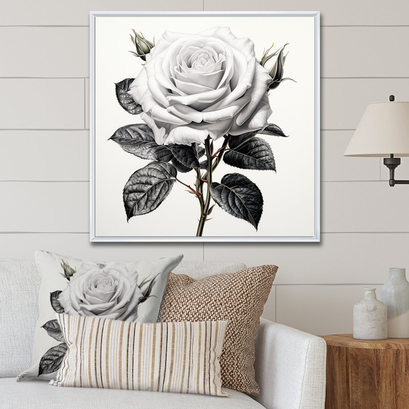 Dessin au crayon monochrome rose - rose, art mural, H 30 po x l 30 po x P 1,5 po, Cadre simple noir