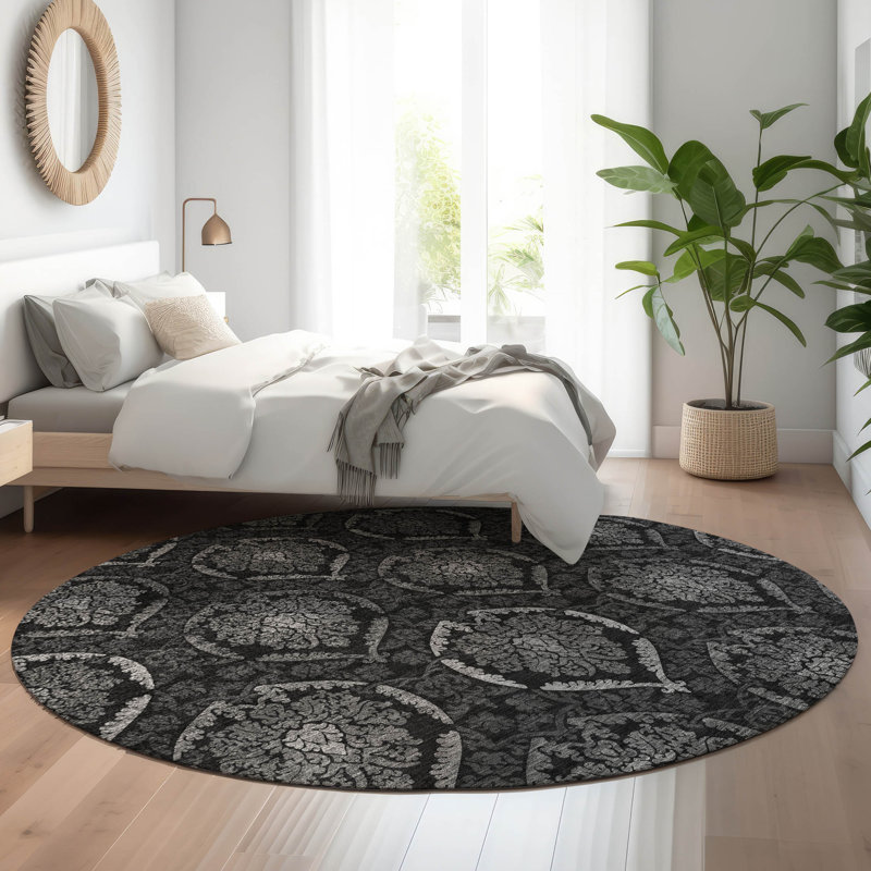 Premium Machine Washable Prisco Gray Rug, Round 8'
