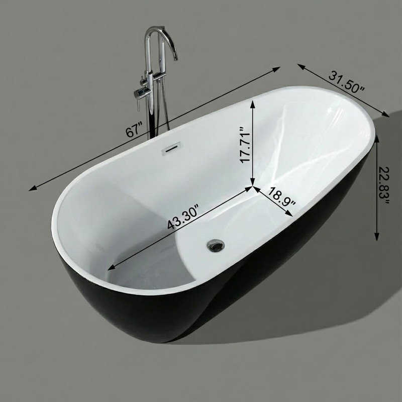 Baignoire de trempage autoportante en acrylique 67 po - antidérapante, certifiée cUPC, 67 po