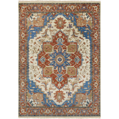 Tapis oriental en laine noué à la main orange / beige / bleu Ostrander