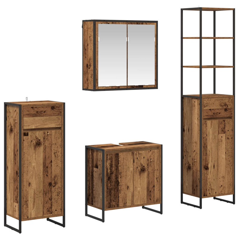 Vanity & Mirror Set, Medium Wood