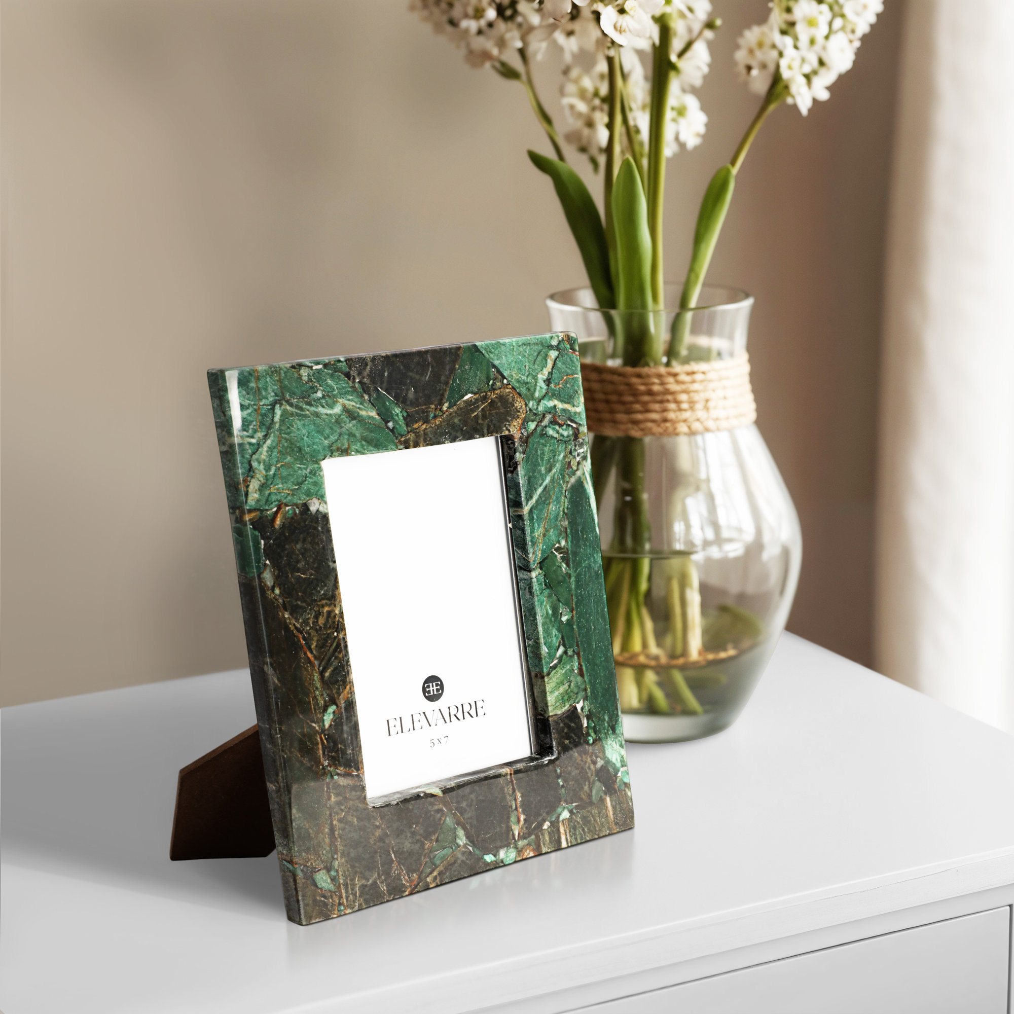 Blaine Light Malachite Photo Frame, 5" x 7", Green