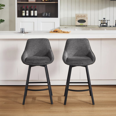 Absalom Modern Industrial Swivel Upholstered 25.6'' Linen Counter Stool with Metal Frame
