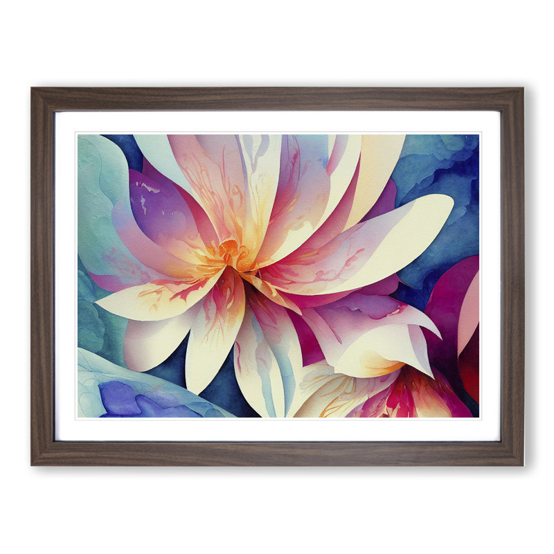 Intense Watercolour Flowers Abstract - Framed Print, 46cm H x 64cm W x 2cm D, Walnut