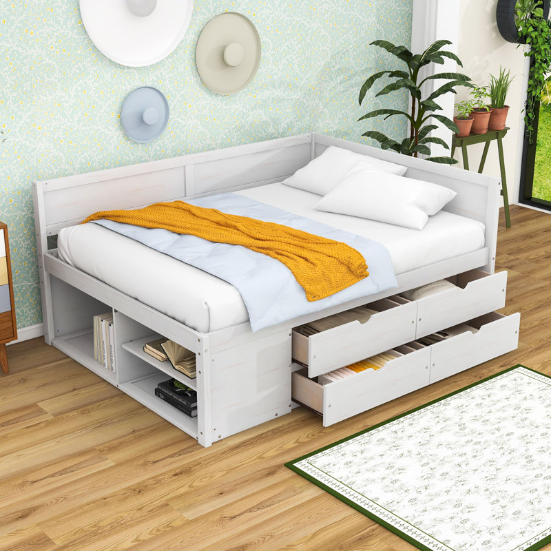 Wood Daybed with Pull-Out Drawers and Shelves, Full/Double, White