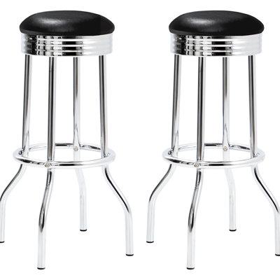 2 tabourets de bar - rembourrés de mousse, pieds, 2 tabourets de couleur noire au look rétro, coussin confortable, structure en métal