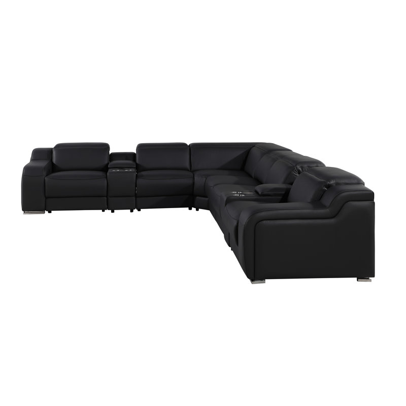 Stanuta 8 - Piece Top Grain Italian Leather Power Reclining Sectional, Black Genuine Leather