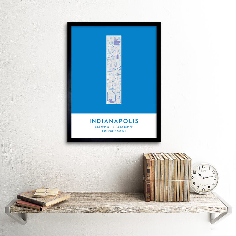Indianapolis City Map Indianapolis Blue - Single Picture Frame Typography