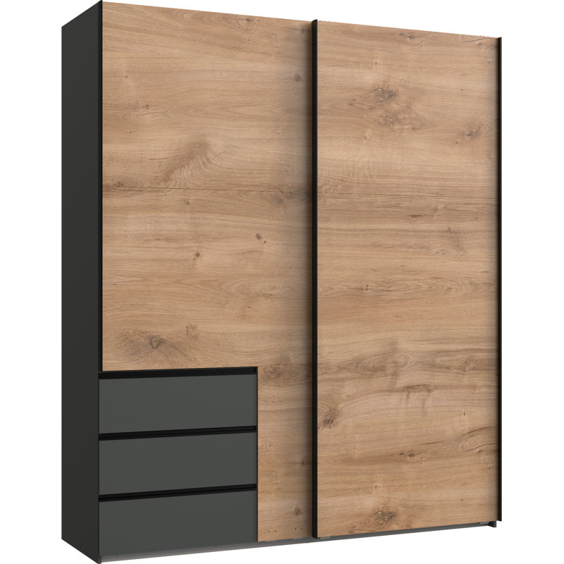 Guardino 2 Door Wardrobe, 236cm H x 200cm W x 65cm D, Graphite/Plank Oak