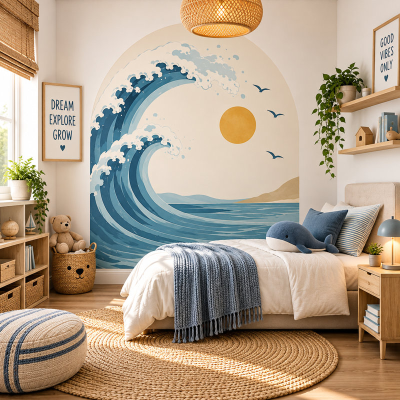 Adhésif décoratif 33 pouces de large Ocean Coastal Wave, 50 pouces de haut, L 33 po x H 50 po