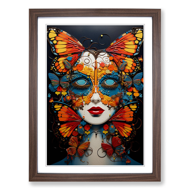 Butterfly Modern - Single Picture Frame Print on Wood, Walnut Framed, 34cm H x 25cm W x 2cm D