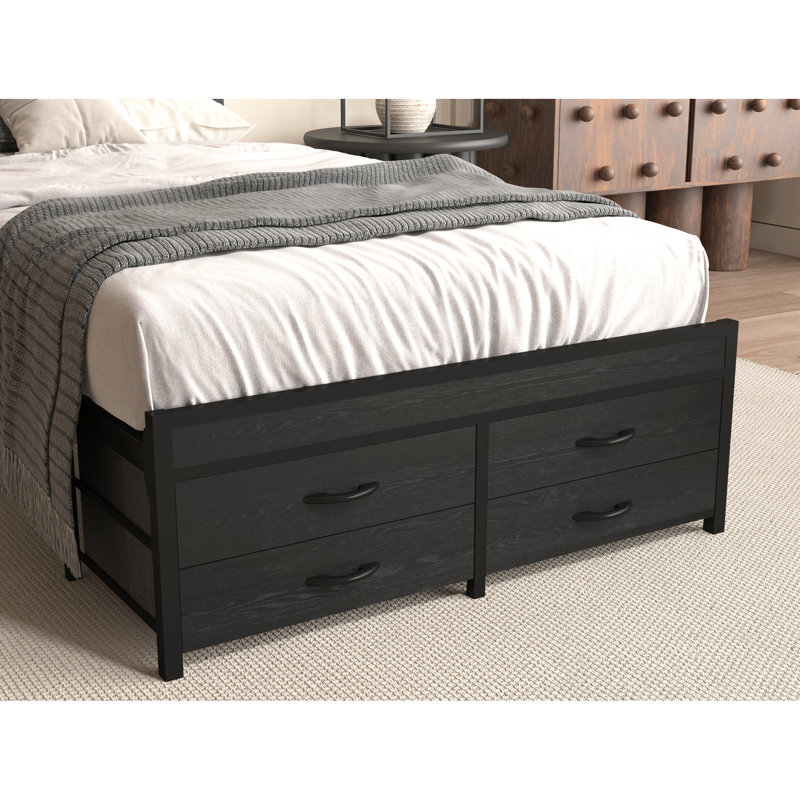 Structure de lit simple avec rangement et base en métal stable - Optimisez l'organisation de la chambre à coucher pour créer une ambiance relaxante