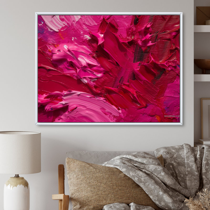 Viva Magenta Bliss Wildness - Décoration murale peinture abstraite, H 16 po x l 32 po x P 1 po, Cadre flottant blanc
