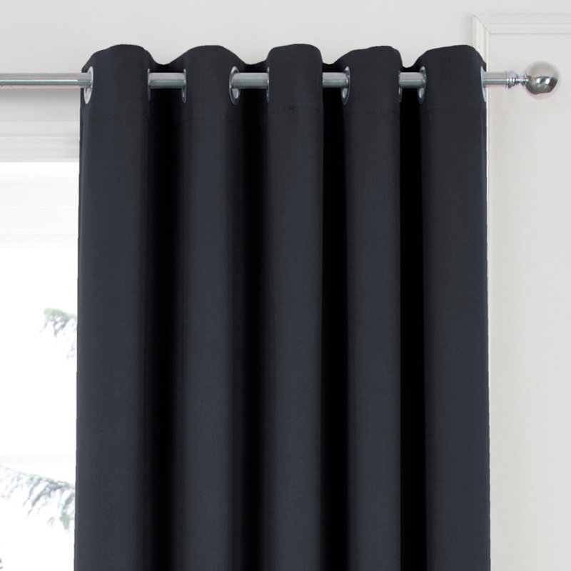 Chacra Eyelet Room Darkening Curtains, Black, Width 114 x Drop 137cm