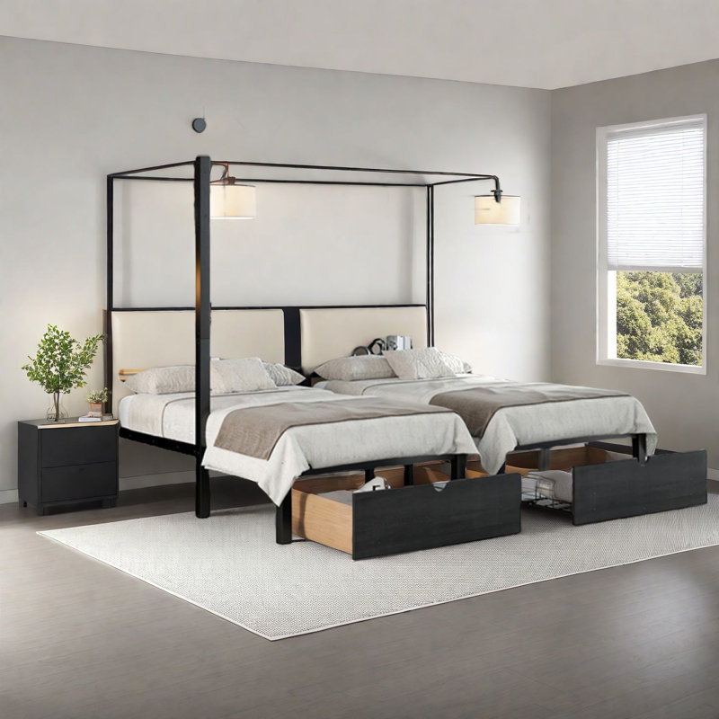 Lits en métal peu encombrants, lit multifonctionnel moderne avec rangement, parfait pour la famille