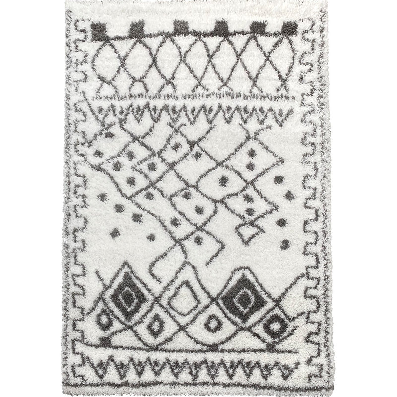 Tapis blanc / gris en polypropylène tissé à plat Jazmine, Rectangle 6 pi 7 po x 9 pi 6 po