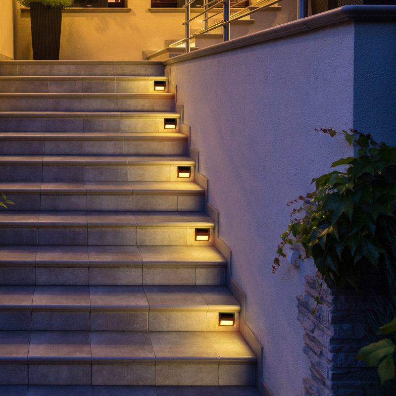 Silver Solar Powered Integrated LED Step Light Kit
