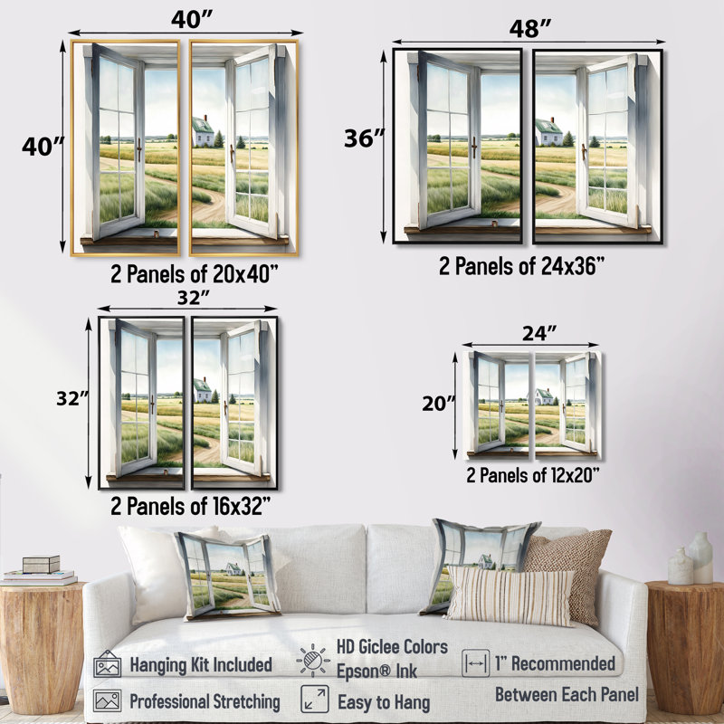 Fenêtre sur paysage II - Art mural traditionnel, Black, 36" H x 48" W, Impression encadrée flottante