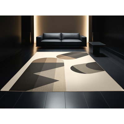 Machine Washable Ottwell Barrel Cactus Minimalist Geometric Shapes Rug in Beige – Beige Binding