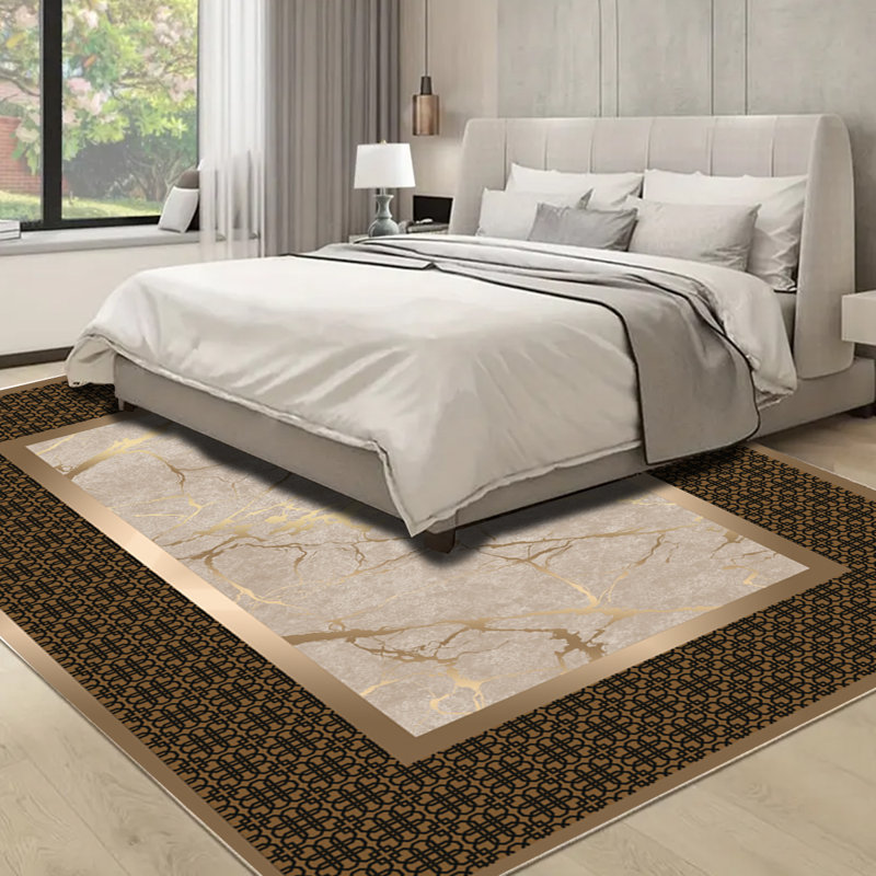 Tapis en marbre doré clair de luxe rétro avec envers en caoutchouc antidérapant, tapis intérieur / extérieur en polypropylène touffeté lavable