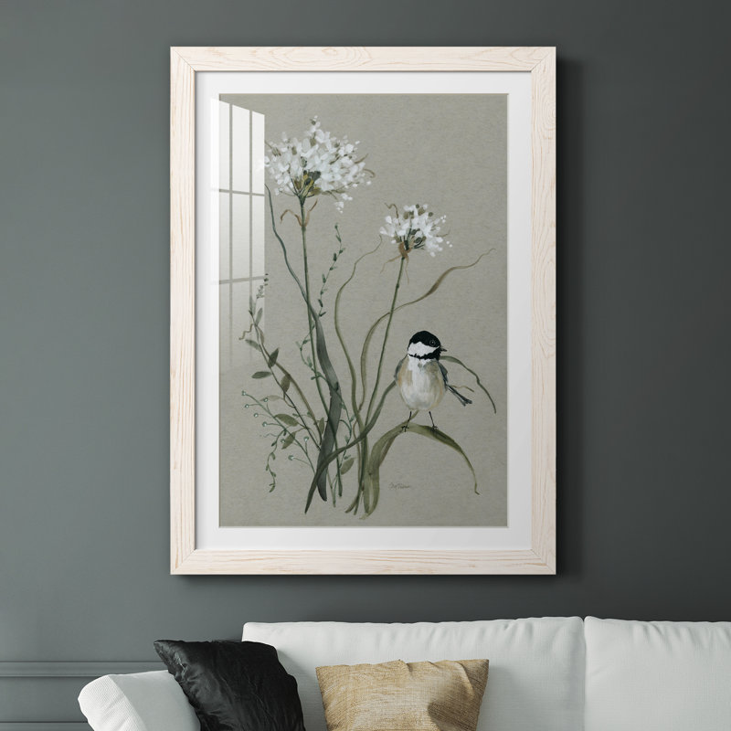 Bouquet de grâce, oiseau II - Cadre photo, reproduction d'art sur papier, H 31 po x l 44 po x P 1 po, Blanc