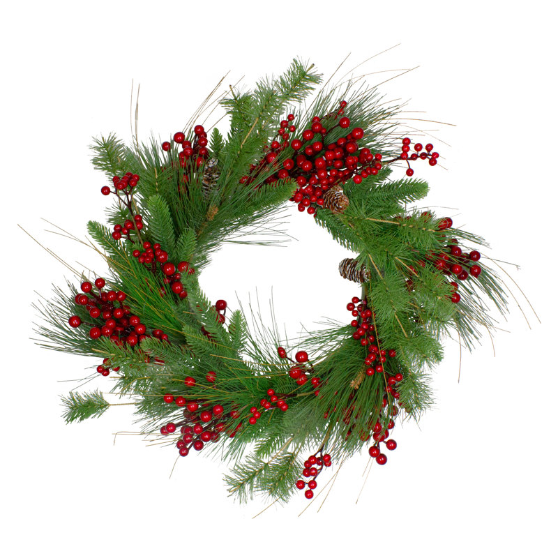 24-Inch Red Berry and Pinecone Artificial Christmas Wreath