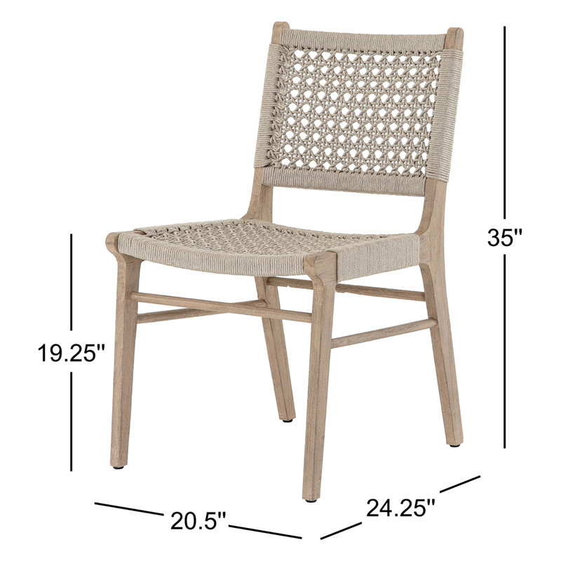 Umbria Outdoor Dining Side Chair, Washed Brown, Ivory Rope