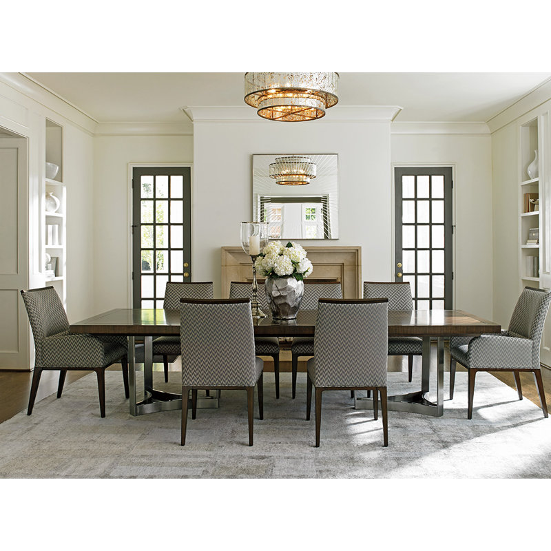 Contemporary Walnut Extendable Dining Table with Stainless Accents