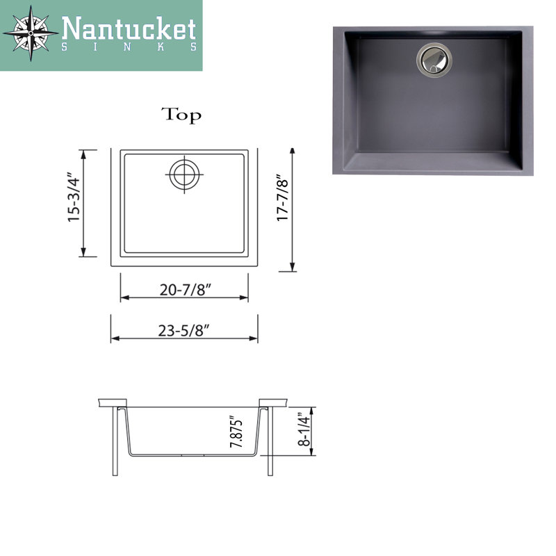 23.63'' L Single Basin Kitchen Sink, Titanium Gray