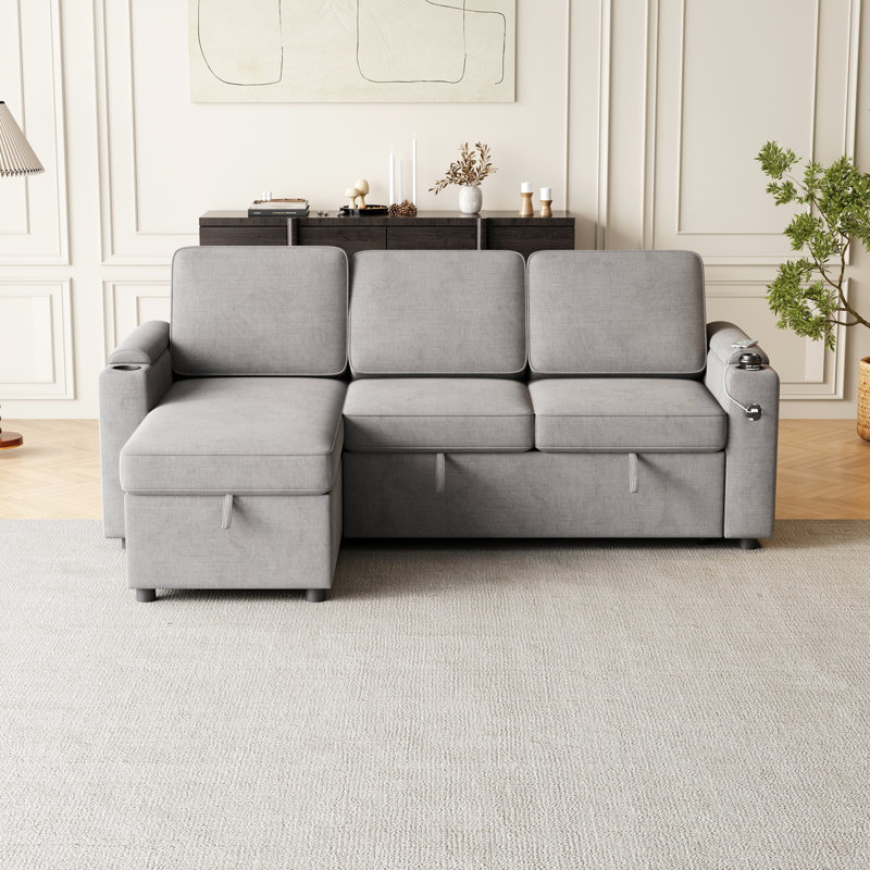 Canapé-lit convertible avec méridienne réversible Sylvanis, Mélange de polyester gris foncé